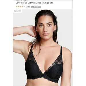 Nwt 44DD victorias secret VS black lace love cloud plunge bra